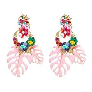 Zara  Rio Monstera Pink Leaf Earrings